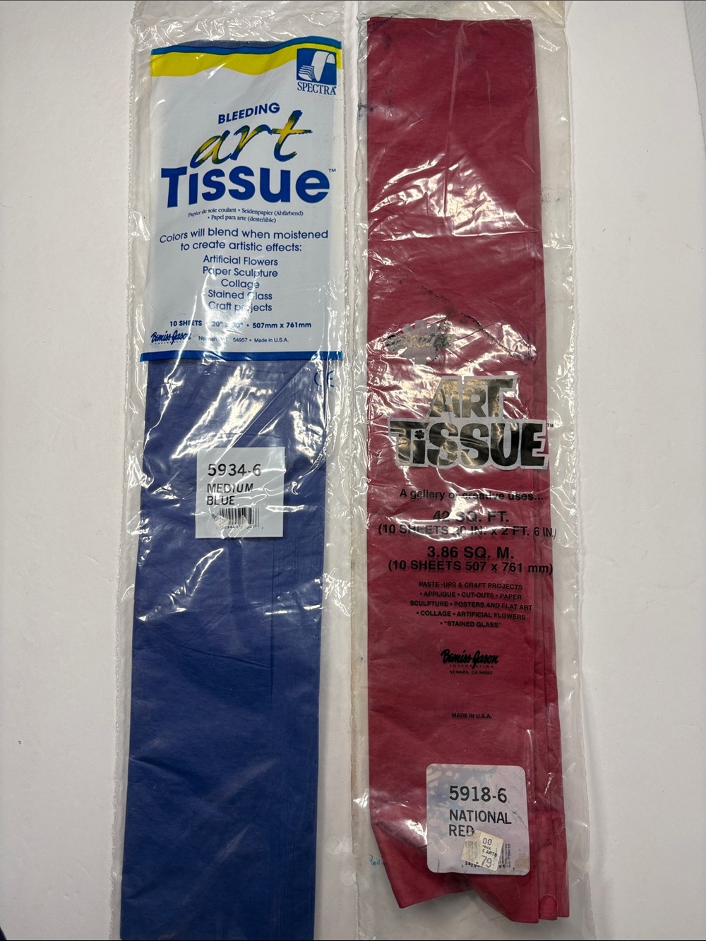 90s  Art Tissue Packs — Blue & Red Craft Sheets